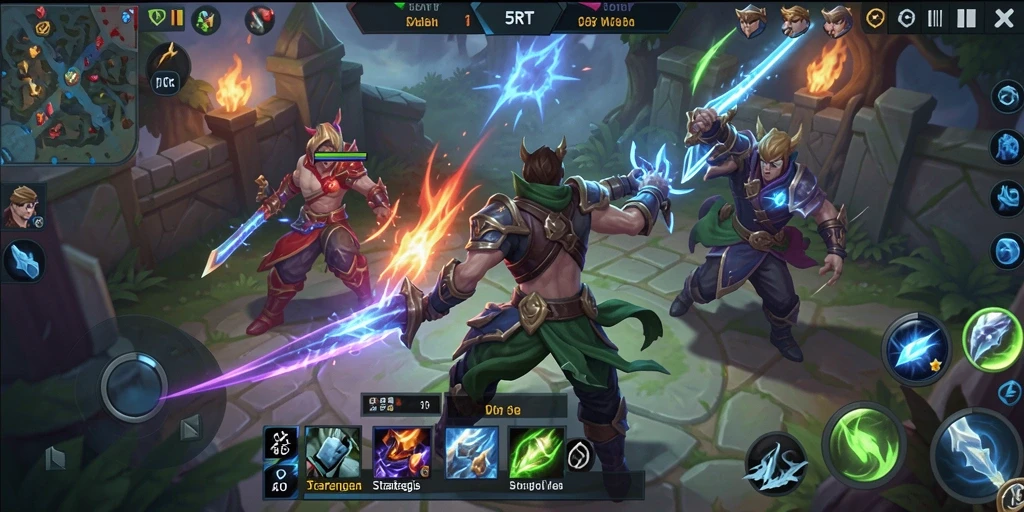 Tangkapan layar menunjukkan aksi intens permainan MOBA 5RT.