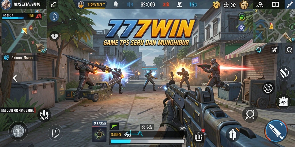 Screenshot utama 777WIN menampilkan aksi seru dalam gameplay TPS.