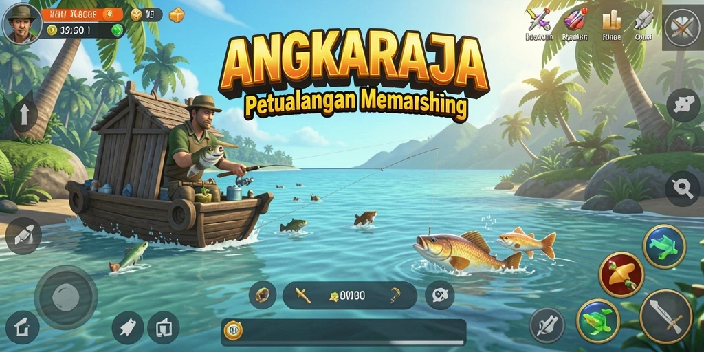 Gameplay seru dan realistis dalam ANGKARAJA saat memancing.