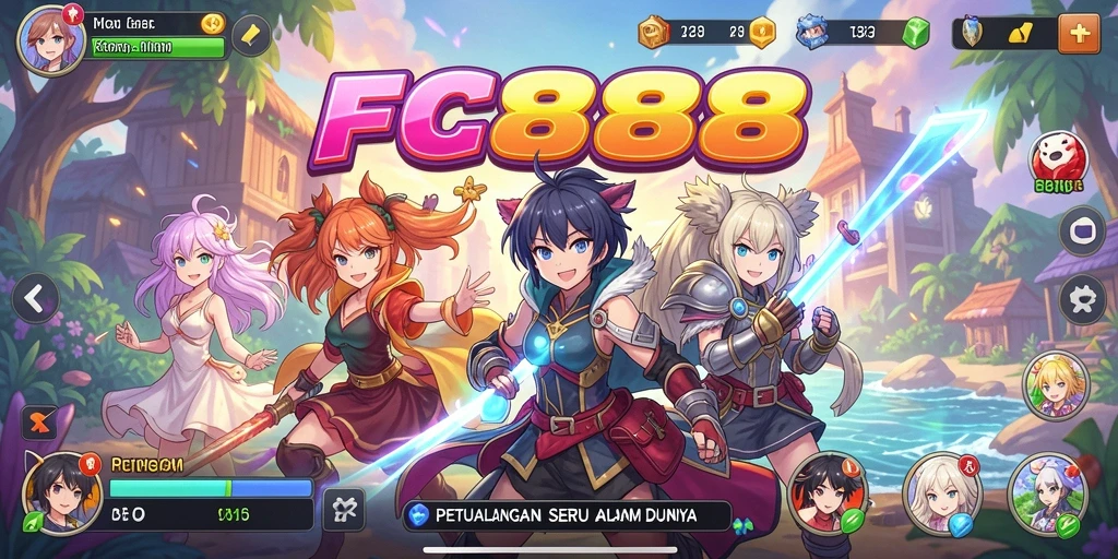 Screenshot FC888 menampilkan aksi gameplay yang seru dan karakter anime menawan.