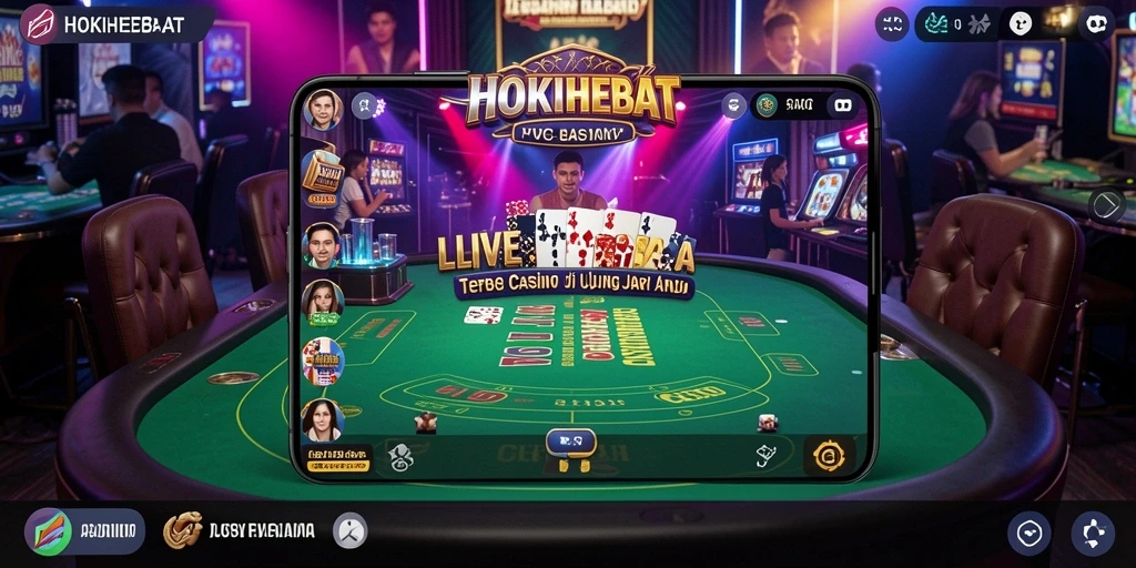 Screenshot HOKIHEBAT menampilkan dealer langsung dalam aksi permainan Live Casino.