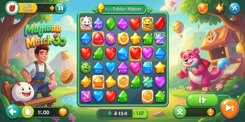 Tampilan menarik dari gameplay <strong>IN22</strong> dengan kombinasi gem yang berwarna-warni.