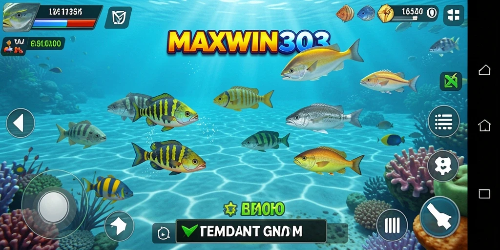 Tampilan gameplay seru saat menembak ikan di bawah laut.