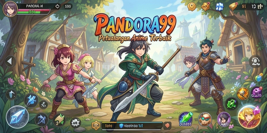 Screenshot PANDORA99 menampilkan karakter anime dalam pertempuran epik.