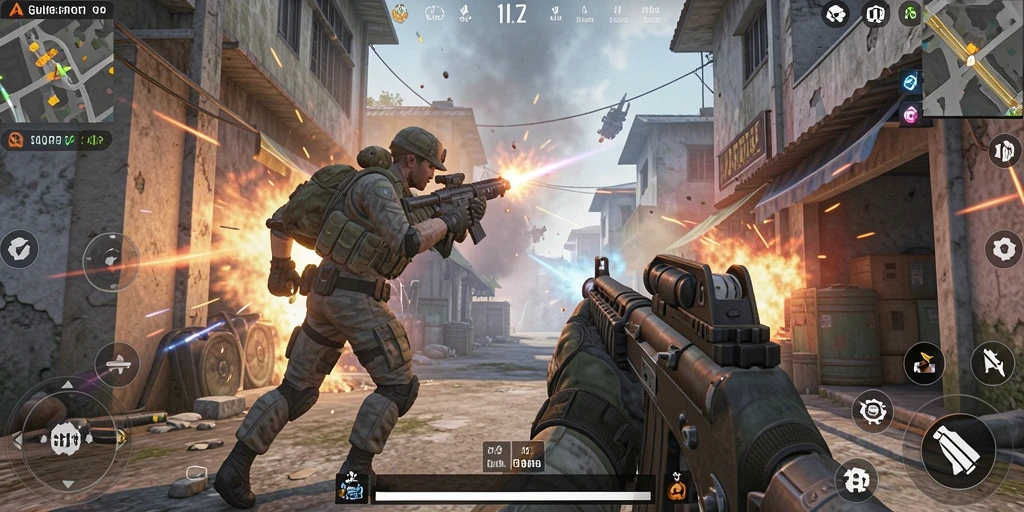 Gameplay QQRP dengan aksi tembak-menembak yang seru dan intens.
