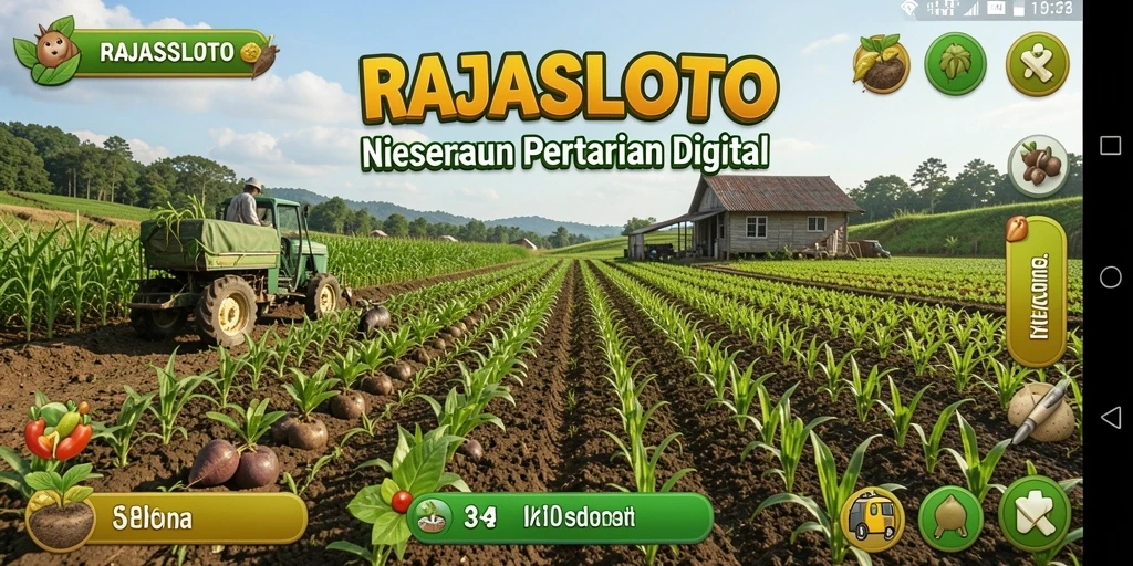 Tampilan gameplay <strong>RAJASLOTO</strong> saat merawat tanaman dan hewan ternak.